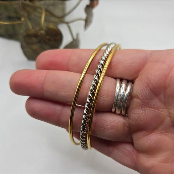 "5/$25" Two Tone Gold & Silver Bangle Bracelet Set - Picture 1 of 5